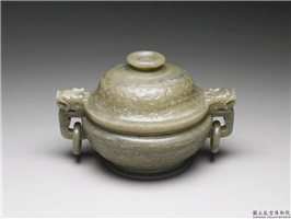 清 灰玉兽面纹炉,清,玉石,香具/盛装器