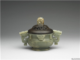 清 青玉直纹簋形炉,清,玉石,香具/盛装器