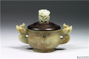 清 青玉直纹簋形炉,清,玉石,香具/盛装器