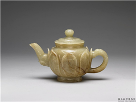 清 青玉莲瓣寿字茶壶,清,玉石,香具/盛装器