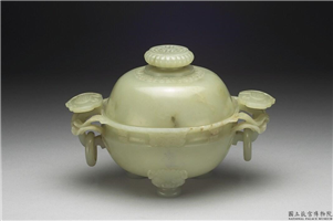 清 青玉如意耳圆炉,清,玉石,香具/盛装器