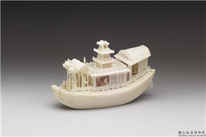 清前—中期 雕象牙人物小舟（带玉兔盒）,清,象牙,陈设