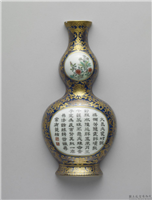 清 嘉庆 霁青描金粉彩花卉诗意轿瓶,清 仁宗,,陈设