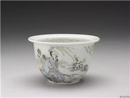 清末 无款 粉彩〈饮酒〉诗意图花盆,清,陶瓷,花器,盛装器