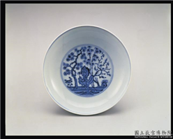 明 宣德款 青花三友庭园仕女图盘,明 宣德,陶瓷,盛装器
