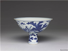 明 万历窑 青花〈秋夕〉诗意图高足碗,明,陶瓷,盛装器,食器