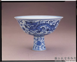 明 宣德窑 青花穿莲双龙纹高足碗,明 宣德,陶瓷,食器
