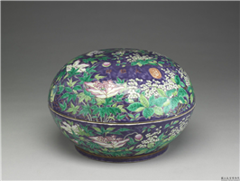 清 同治 紫地粉彩花鸟盒,清同治,陶瓷,