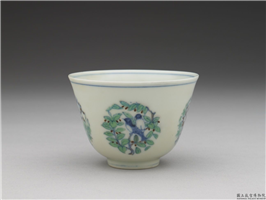 明 成化 斗彩团花鸟茶杯,明 成化,陶瓷,盛装器
