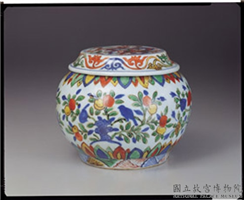 明 万历 五彩花鸟纹茶叶罐,明 万历,陶瓷,盛装器
