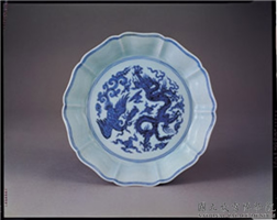 明 宣德窑 青花团龙凤纹葵式洗,明 宣德,陶瓷,水器