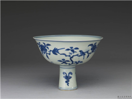 明 青花花鸟高足腹碗,明,,盛装器
