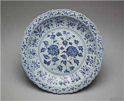 明 永乐 青花四季花果莲花式大盘,明永乐,陶瓷,盛装器