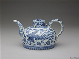 明 永乐 青花凤凰纹三系茶壶,明 永乐,陶瓷,盛装器