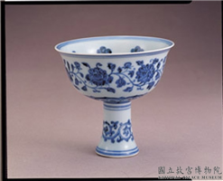 明 宣德 青花转枝花卉纹高足盅,明 宣德,陶瓷,盛装器