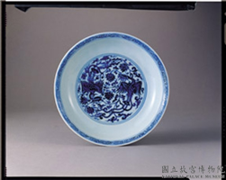 明 宣德 青花双凤穿莲纹盘,明 宣德,陶瓷,盛装器