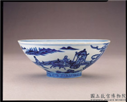 明 宣德款 青花三友仕女夜游图碗,明 宣德,陶瓷,食器