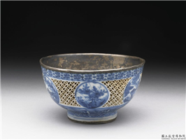 明 万历 青花镂空开光花鸟纹碗,明万历,陶瓷,陈设器