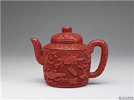 清 乾隆 宜兴胎雕漆八宝纹茶壶,清 乾隆,陶瓷,盛装器