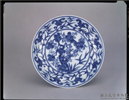 明 成化窑 青花竹芝三友盘,明 成化,陶瓷,盛装器