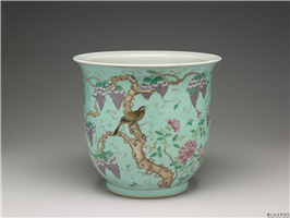清 官窑 粉彩藤萝花鸟花盆,清,,花器