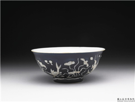 明 万历 霁青白彩莲塘纹碗,明万历,陶瓷,盛装器