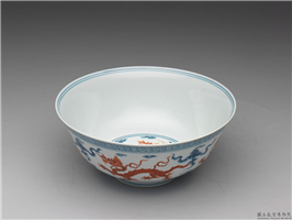 明 青花描红五龙碗,明,,盛装器