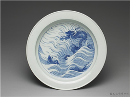 清 康熙 青花鱼龙变化图折沿洗,清 圣祖 康熙,陶瓷,文具文玩