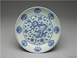 明 成化窑 青花团花龙纹盘,明 成化,陶瓷,盛装器