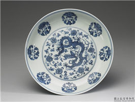 明 弘治窑 青花团花龙纹盘,明 弘治,陶瓷,盛装器