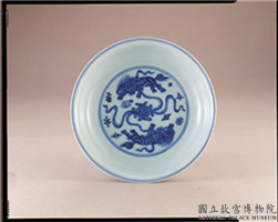 明 宣德窑 青花双狮戏球纹盘,明 宣德,陶瓷,盛装器