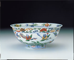明 万历 五彩仙人碗,明万历,陶瓷,盛装器、食器