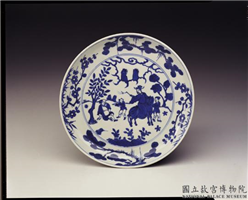 明 万历 青花三友人物盘,明 万历,陶瓷,食器,盛装器