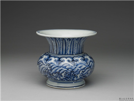 明 宣德窑 青花波涛蕉叶纹渣斗,明 宣德,陶瓷,家具
