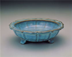 金-元 钧窑 月白莲花式盆托,金-元,陶瓷,花器