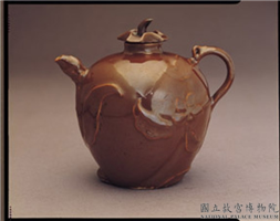 明 宣德窑 紫金釉桃形把壶,明 宣德,陶瓷,盛装器