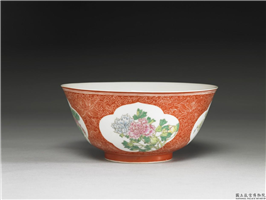 清 乾隆 磁胎画珐琅四季花(锦上添花)红地宫碗,清 高宗6年,,盛装器
