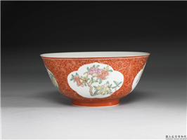 清 乾隆 磁胎画珐琅四季花(锦上添花)红地宫碗,清 高宗6年,,盛装器