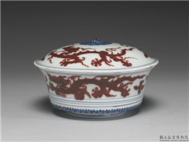 明 宣德窑 青花釉里红赶珠龙合碗,明 宣德,陶瓷,食器