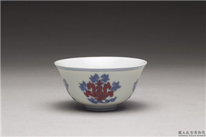 明 成化 蓝花加红瓷茶盃,明,陶瓷,饮器