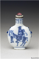 清 十九世纪 青花瓷画锺馗嫁妹鼻烟壶,清 十九世纪,陶瓷,盛装器