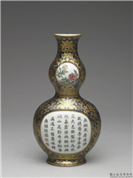 清 乾隆 洋彩霁青描金开光花卉御制诗轿瓶(「乾隆年制」款),清 高宗,,陈设