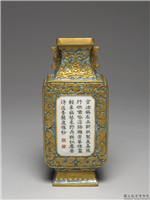 清 乾隆 仿铜金彩诗文瓷轿瓶,清 高宗,陶瓷,陈设