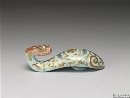 清 粉彩福寿花卉龙首带鈎,清朝,,服饰、佩饰
