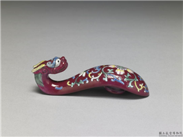 清 龙首描金粉彩万寿花卉带鈎,清朝,,服饰、佩饰