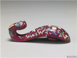 清 龙首描金粉彩万寿花卉带鈎,清朝,,服饰、佩饰