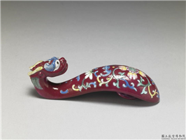 清 龙首描金粉彩万寿花卉带鈎,清朝,,服饰、佩饰