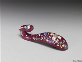 清 龙首描金粉彩万寿花卉带鈎,清朝,,服饰、佩饰