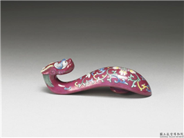 清 龙首描金粉彩万寿花卉带鈎,清朝,,服饰、佩饰
