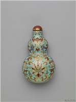 清 嘉庆 瓷胎粉彩松石绿地缠枝花葫芦式鼻烟壶,清 仁宗 嘉庆,陶瓷,鼻烟壶